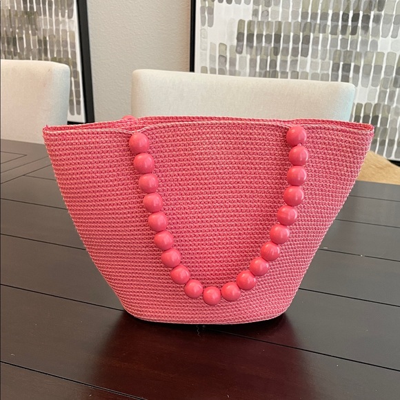 Talbots Handbags - Talbots Raffia Tote Bag with Wood Bead Handles